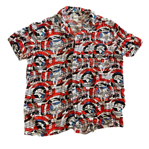 Marvel Vtg Style Captain America Shield Button Shirt Size XL Hawaiian Style Camp - Picture 2 of 6